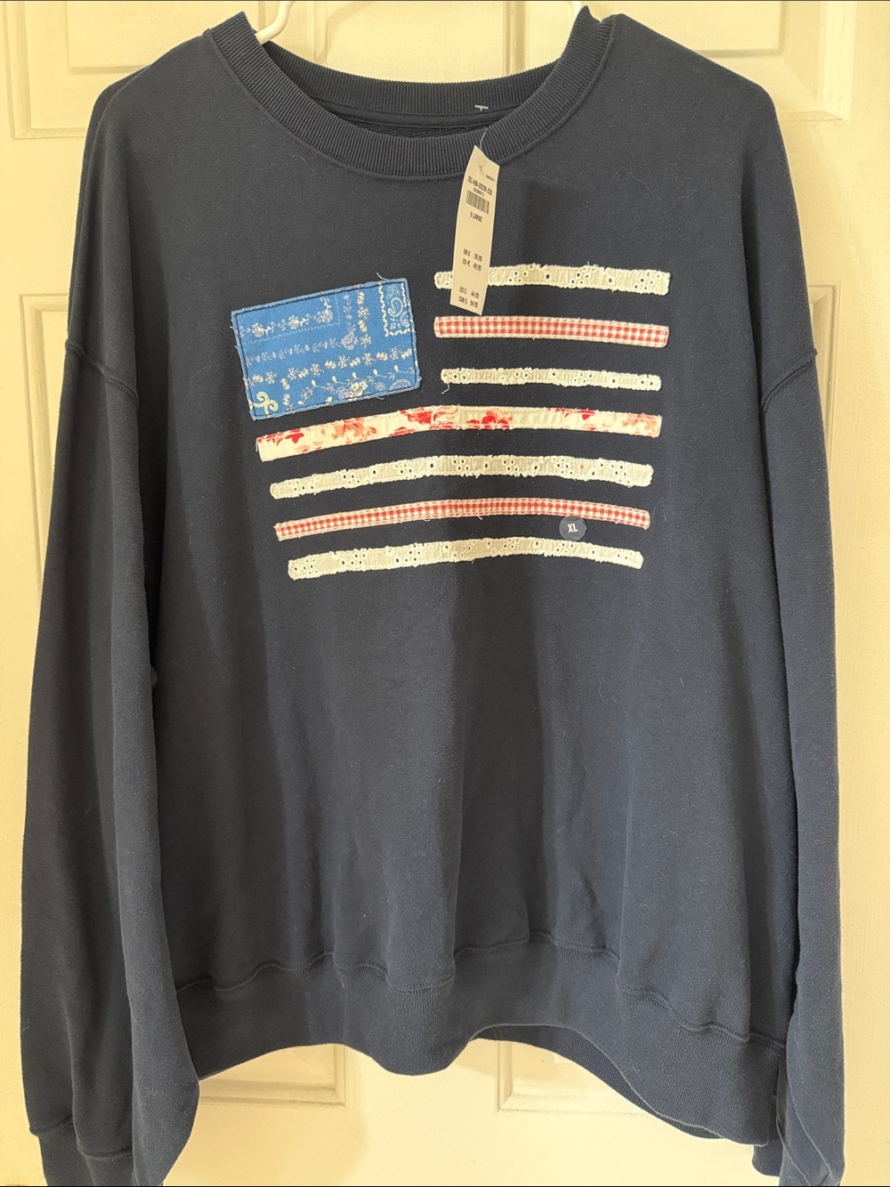 Hollister Navy Crewneck Sweatshirt with Patchwork Flag